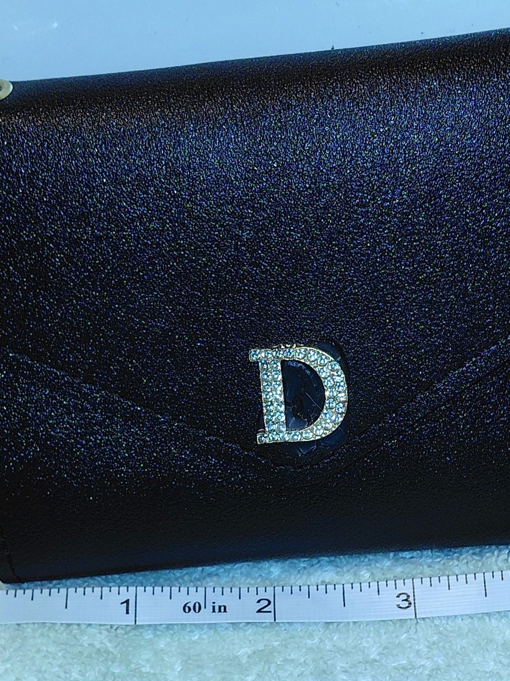 Rhinestone 'D' Accent Black Women's Clutch Wallet
